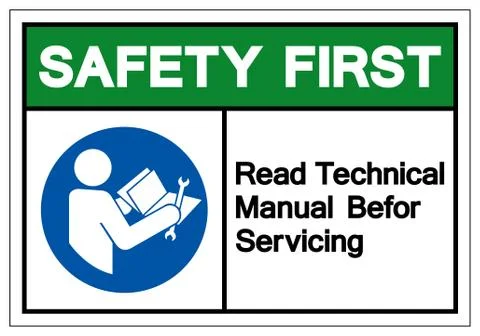 Safety First Read Technical Manual Before Servicing Symbol Sign, Vector Illus Stock Illustration