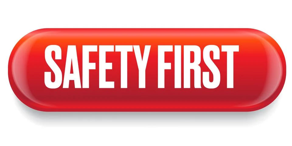 Safety first red glossy web button and banner design template. Safety first logo Stock Illustration