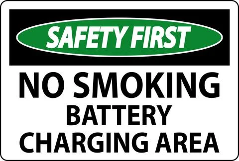 Safety First Sign Battery Storage Area No Smoking 스톡 일러스트