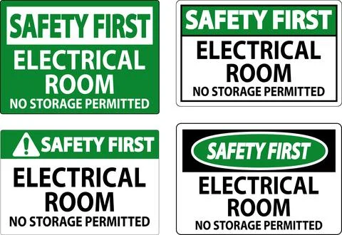 Safety First Sign Electrical Room, No Storage Permitted Ilustración de archivo