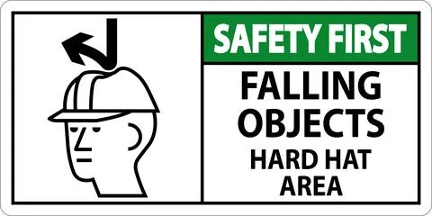 Safety First Sign, Falling Objects Hard Hat Area Stock Illustration