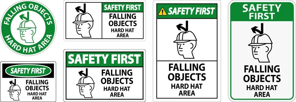 Safety First Sign, Falling Objects Hard Hat Area Stock Illustration