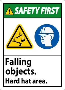 Safety First Sign, Falling Objects Hard Hat Area Stock Illustration