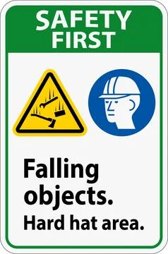 Safety First Sign, Falling Objects Hard Hat Area Stock Illustration