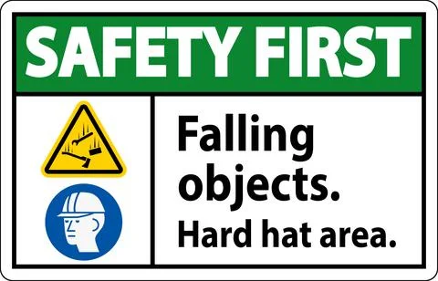 Safety First Sign, Falling Objects Hard Hat Area Stock Illustration