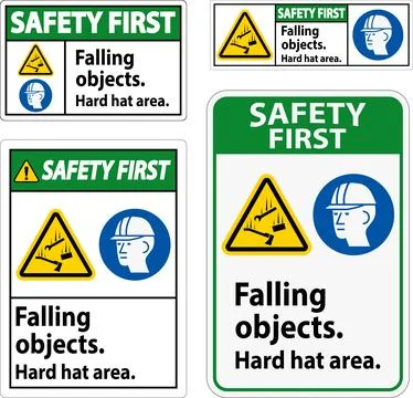 Safety First Sign, Falling Objects Hard Hat Area Stock Illustration