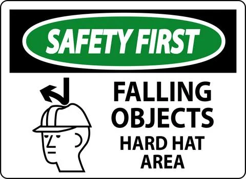 Safety First Sign, Falling Objects Hard Hat Area Stock Illustration