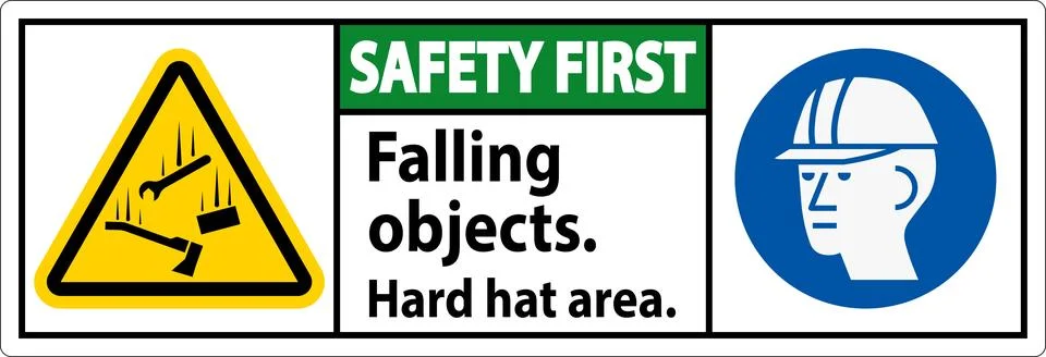 Safety First Sign, Falling Objects Hard Hat Area Stock Illustration