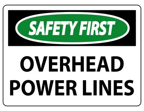 Safety First Sign for Overhead Power Lines in Bold Text Format Stock Illustration