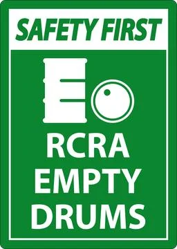 Safety First Sign RCRA Empty Drums On White Background Illustrazione stock