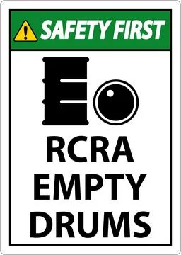 Safety First Sign RCRA Empty Drums On White Background Illustrazione stock