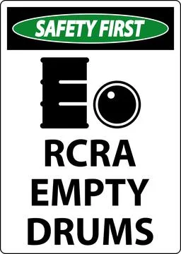 Safety First Sign RCRA Empty Drums On White Background Illustrazione stock