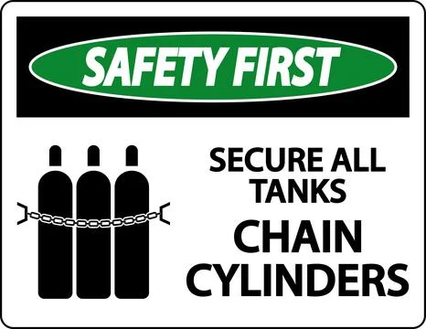 Safety First Sign Secure All Tanks, Chain Cylinders 스톡 일러스트