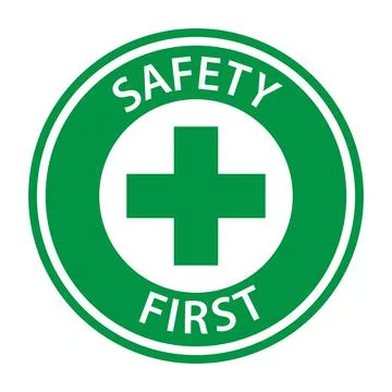Safety first text on green circle sign icon vector for your web design, logo, Stock Illustration