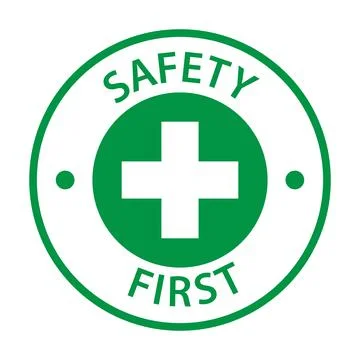 Safety first text on green circle sign icon vector for your web design, logo, Illustrazione stock