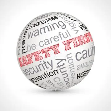 Safety first theme sphere with keywords Stock Illustration