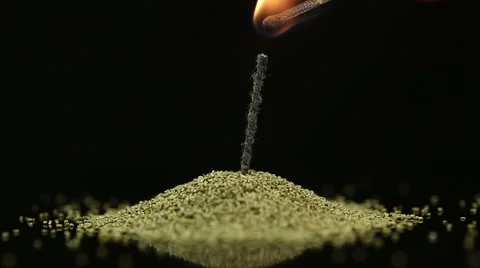 Safety fuse lit a match and ignited smokeless powder Stock Footage