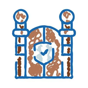 Safety gate protecting property with security shield check Ilustración de archivo