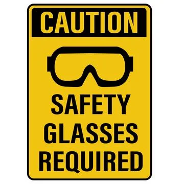 Safety glasses required beyond this point caution. Safety glasses required Illustrazione stock