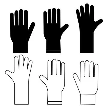 Safety gloves tools icon set featuring dual style line art and solid black .. 库存插图