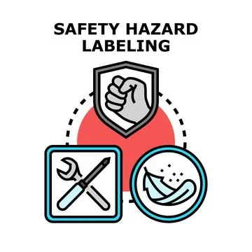 Safety hazard labeling concept with different risks icons Ilustração Stock