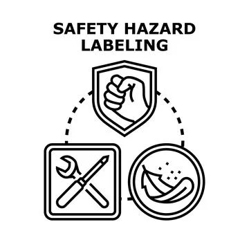 Safety hazard labeling concept with different risks icons Ilustração Stock