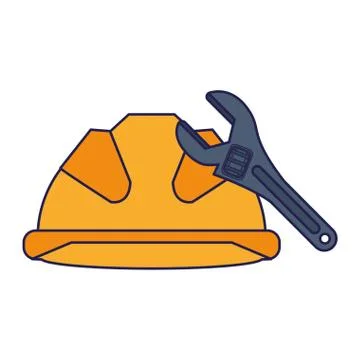 Safety helmet construction engineer and monkey wrench blue lines Stock Illustration