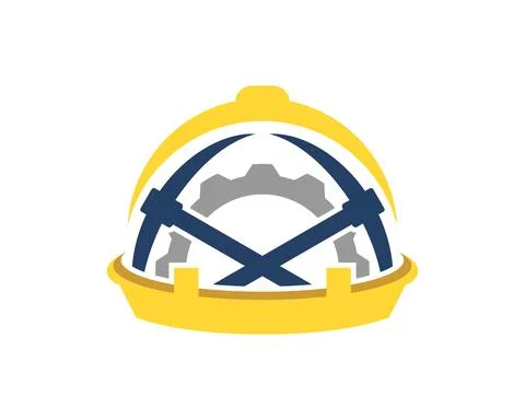 Safety helmet with cross mining axe and gear inside 스톡 일러스트