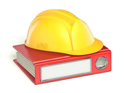 Safety helmet on red file folder 3D Stock Illustration
