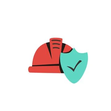 Safety Helmet with Security Shield Checkmark Flat Icon Stock Illustration