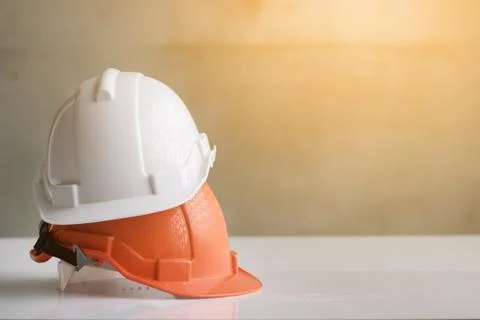 Safety helmet on the table. Stock Photos