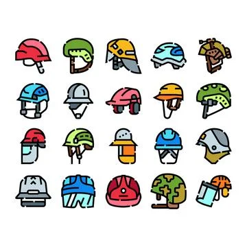 Safety helmets collection for construction and extreme sports Stock Illustration