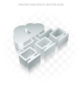 Safety icon: Flat metallic 3d Cloud Network, transparent shadow, EPS 10 vector Stockillustratie
