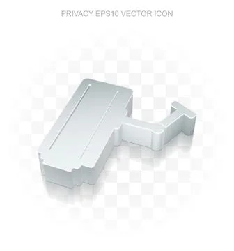 Safety icon: Flat metallic 3d Cctv Camera, transparent shadow, EPS 10 vector Stock Illustration