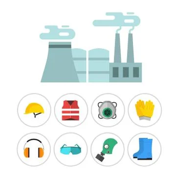 Safety industrial gear tools flat vector illustration body protection worker 스톡 일러스트