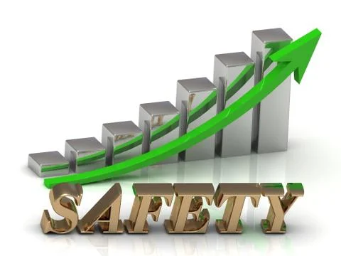 SAFETY- inscription of gold letters and Graphic growth and gold arrows on whi Stock Illustration