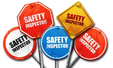 Safety inspector, 3D rendering, street signs Stock Illustration