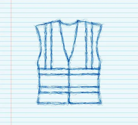 Safety jacket security. Yellow work uniform with reflective stripes. sketch icon Stock Illustration