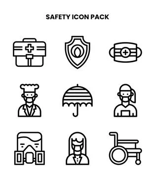 Safety Line Icons Pack Stock Illustration