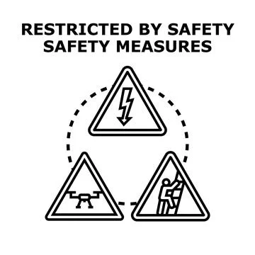 Safety measures restricting access with various danger warnings Stock Illustration