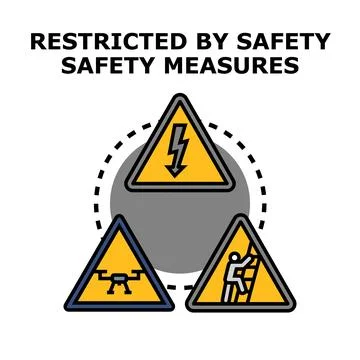Safety measures restricting access with various danger warnings Stock Illustration