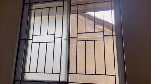 Safety metal guard installed on a window for home protection. Vidéo 334325006