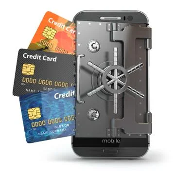 Safety of mobile banking concept. Secure online payment. Smartphone as vault Ilustración de archivo