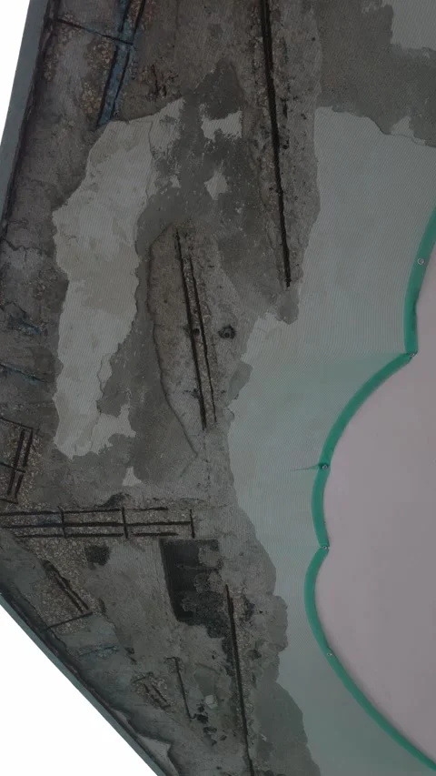 Safety net installed to stop falling plaster from a damaged concrete ceiling Stock Footage 327809859