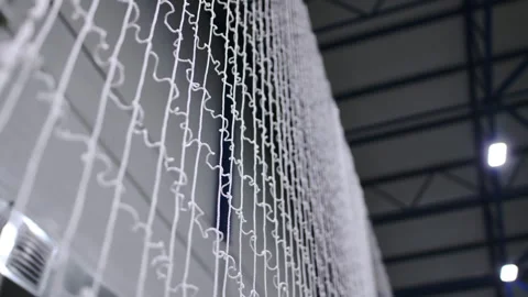 Safety net newly set up on iron beams in refurbished gym Stock Footage 291328284