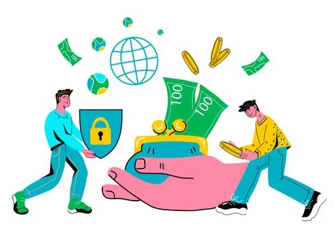 Safety online payment methods and money transferring vector illustration. Illustrazione stock