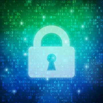 Safety padlock icon computer digital data code background Stock-Illustration