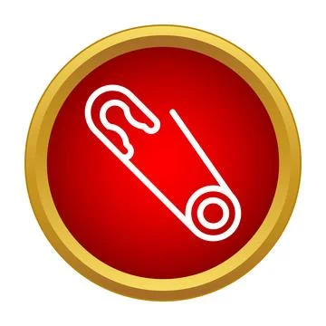 Safety pin icon on red circle button Illustrazione stock