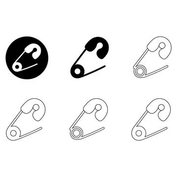 Safety Pin Icons Set Vector Collection Open Closed Outline Flat Fastener Symbol イラスト素材
