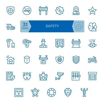 Safety PIXEL Perfect Vector Set with 35 256x256 Regular Line Icons Illustrazione stock